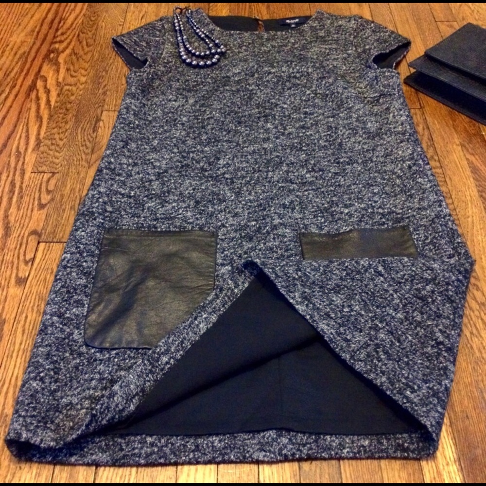 NWOT Madewell Wool & Leather Shift Dress - Picture 4 of 5